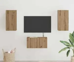vidaXL Set comodă TV cu raft Pe perete 3 pcs stejar artizanal 60 x 30 x 30 cm
