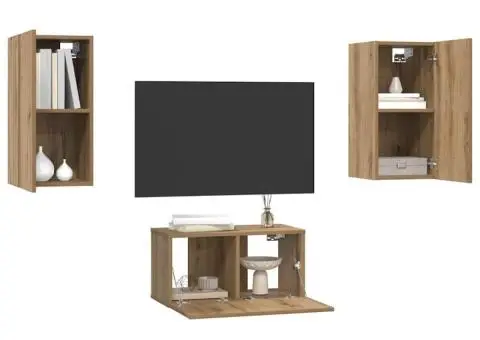 Set comodă TV cu raft Pe perete 3 pcs stejar artizanal 60 x 30 x 30 cm - 3/5