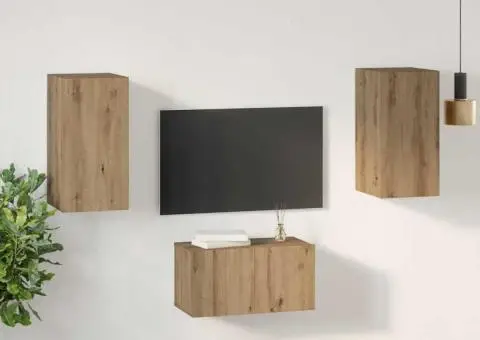 Set comodă TV cu raft Pe perete 3 pcs stejar artizanal 60 x 30 x 30 cm - 4/5