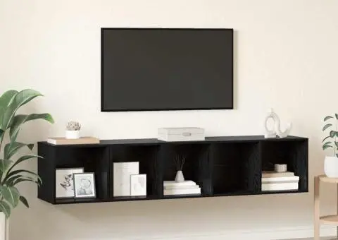 Set dulap TV 2 pcs Stejar negru 37 x 37 x 142.5 cm - 1/5