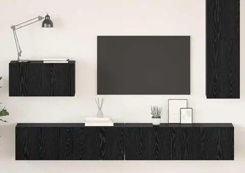 Dulap pentru TV pe Perete cu raft Altele cu depozitare cu ușă 4 pcs Stejar negru - 1/5