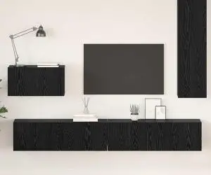 vidaXL Dulap pentru TV pe Perete cu raft Altele cu depozitare cu ușă 4 pcs Stejar negru