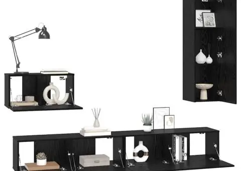 Dulap pentru TV pe Perete cu raft Altele cu depozitare cu ușă 4 pcs Stejar negru - 3/5