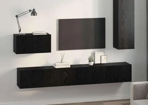 Dulap pentru TV pe Perete cu raft Altele cu depozitare cu ușă 4 pcs Stejar negru - 4/5