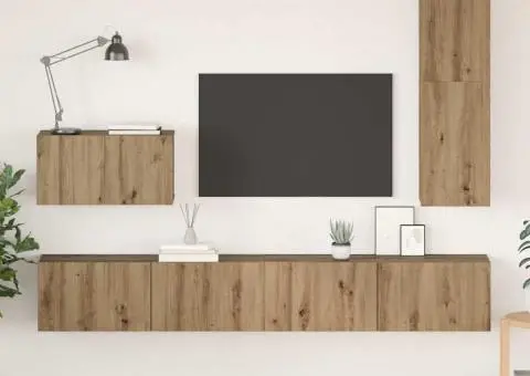 Set dulap TV cu raft 4 pcs stejar artizanal Mediu Lemn compozit - 1/5