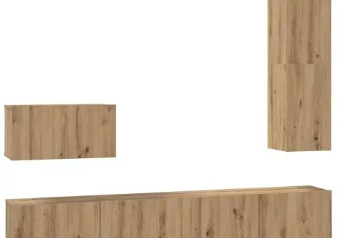 Set dulap TV cu raft 4 pcs stejar artizanal Mediu Lemn compozit - 2/5