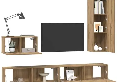 Set dulap TV cu raft 4 pcs stejar artizanal Mediu Lemn compozit - 3/5