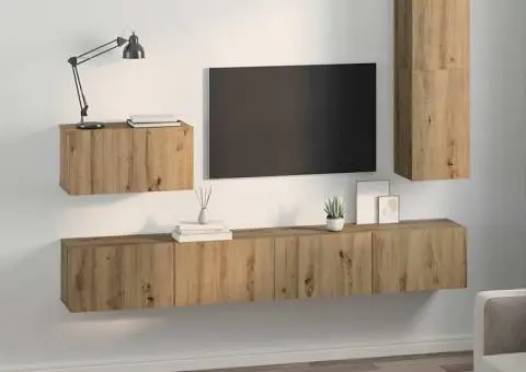 Set dulap TV cu raft 4 pcs stejar artizanal Mediu Lemn compozit - 4/5