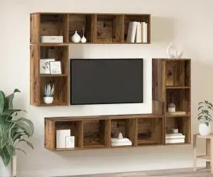vidaXL Set comodă TV cu depozitare 4 pcs Lemn vechi Lemn compozit