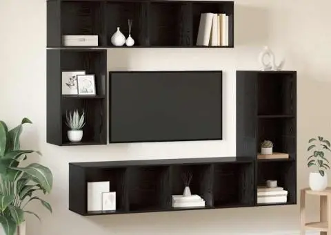 Set comodă TV cu depozitare 4 pcs Stejar negru Lemn compozit - 1/5