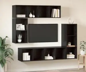vidaXL Set comodă TV cu depozitare 4 pcs Stejar negru Lemn compozit
