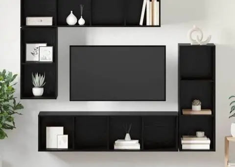 Set comodă TV cu depozitare 4 pcs Stejar negru Lemn compozit - 4/5