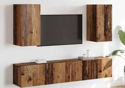 Set de 4 piese pentru dulap TV, din lemn vechi, montat pe perete - 1/5