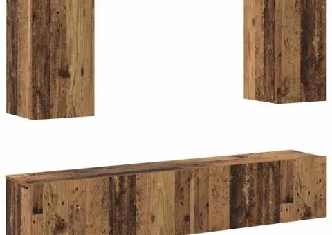 Set de 4 piese pentru dulap TV, din lemn vechi, montat pe perete - 2/5