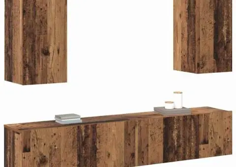 Set de 4 piese pentru dulap TV, din lemn vechi, montat pe perete - 3/5