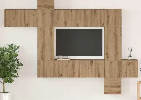 Set comodă TV cu raft 10 pcs stejar artizanal 30.5 x 30 x 90 cm - 1/5