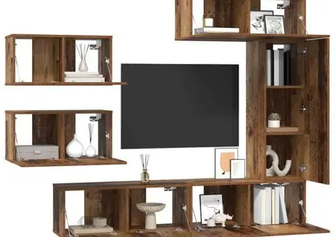 Set comodă TV 6 pcs Lemn vechi 30.5 x 30 x 90 cm Lemn compozit - 3/5