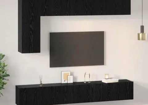 Set comodă TV cu raft Pe perete Altele 6 pcs Stejar negru 30.5 x 30 x 90 cm - 4/5