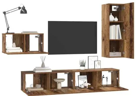 Set comodă TV 4 pcs Lemn vechi 30.5 x 30 x 90 cm Lemn compozit - 3/5