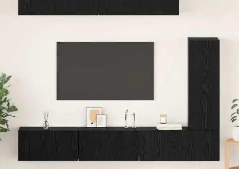 Set comodă TV cu raft Pe perete Altele 6 pcs Stejar negru 30.5 x 30 x 90 cm - 1/5