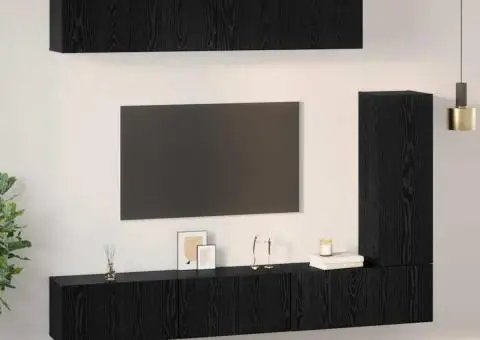 Set comodă TV cu raft Pe perete Altele 6 pcs Stejar negru 30.5 x 30 x 90 cm - 4/5