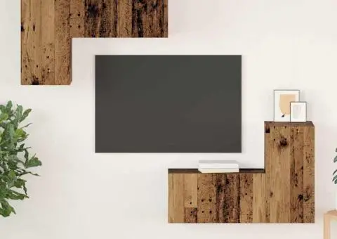 Set comodă TV cu raft Pe perete cu depozitare cu ușă 4 pcs Lemn vechi 60 x 30 x 30 cm - 1/5