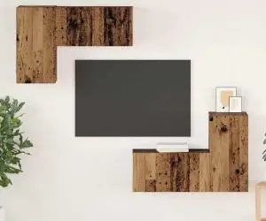 vidaXL Set comodă TV cu raft Pe perete cu depozitare cu ușă 4 pcs Lemn vechi 60 x 30 x 30 cm
