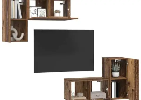 Set comodă TV cu raft Pe perete cu depozitare cu ușă 4 pcs Lemn vechi 60 x 30 x 30 cm - 3/5