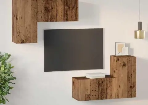 Set comodă TV cu raft Pe perete cu depozitare cu ușă 4 pcs Lemn vechi 60 x 30 x 30 cm - 4/5