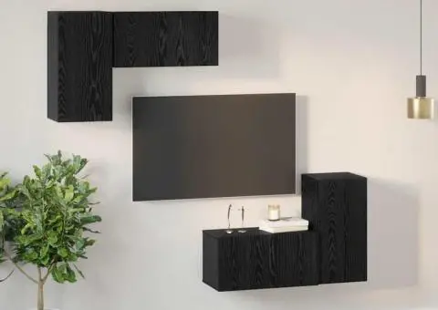 Set Cabinet TV cu raft cu depozitare cu ușă 4 pcs Stejar negru 60 x 30 x 30 cm - 4/5