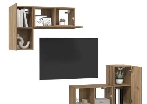 Set comodă TV cu raft Pe perete 4 pcs stejar artizanal 60 x 30 x 30 cm - 3/5