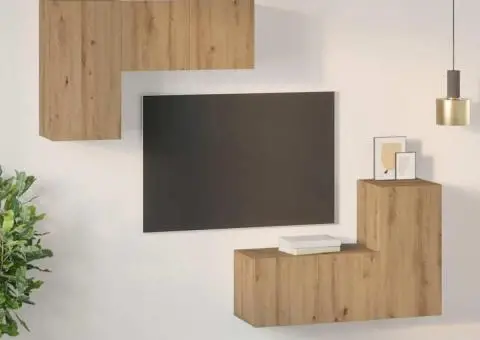 Set comodă TV cu raft Pe perete 4 pcs stejar artizanal 60 x 30 x 30 cm - 4/5