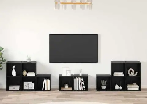 Set dulap TV cu raft cu depozitare 8 pcs Stejar Negru Lemn compozit - 1/5