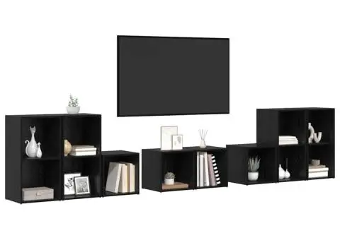 Set dulap TV cu raft cu depozitare 8 pcs Stejar Negru Lemn compozit - 3/5