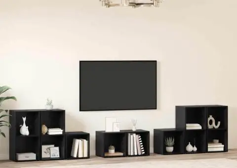 Set dulap TV cu raft cu depozitare 8 pcs Stejar Negru Lemn compozit - 4/5