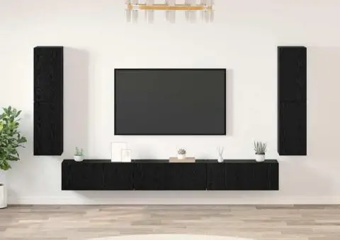 Set comodă TV cu ușă 5 pcs Stejar negru Lemn compozit - 1/5