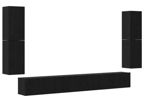 Set comodă TV cu ușă 5 pcs Stejar negru Lemn compozit - 2/5