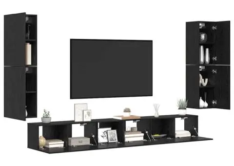 Set comodă TV cu ușă 5 pcs Stejar negru Lemn compozit - 3/5