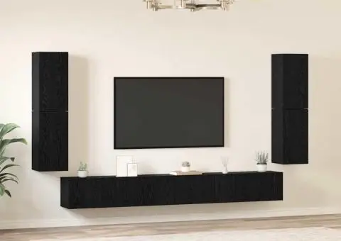 Set comodă TV cu ușă 5 pcs Stejar negru Lemn compozit - 4/5