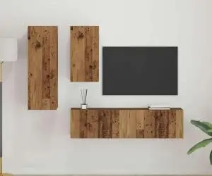 vidaXL Set comodă TV cu raft Pe perete cu depozitare cu ușă 4 pcs Lemn vechi 30.5 x 30 x 90 cm