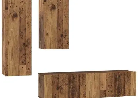 Set comodă TV cu raft Pe perete cu depozitare cu ușă 4 pcs Lemn vechi 30.5 x 30 x 90 cm - 2/5