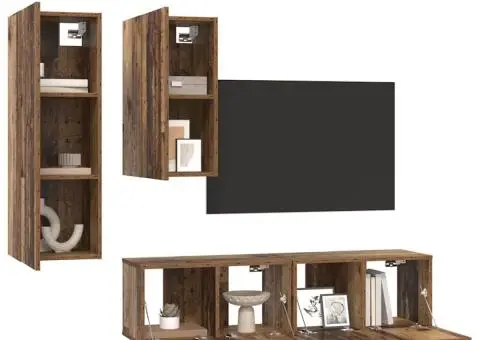 Set comodă TV cu raft Pe perete cu depozitare cu ușă 4 pcs Lemn vechi 30.5 x 30 x 90 cm - 3/5