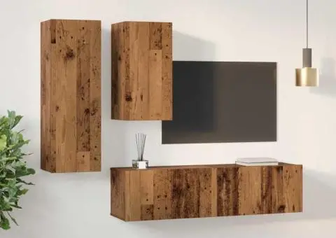Set comodă TV cu raft Pe perete cu depozitare cu ușă 4 pcs Lemn vechi 30.5 x 30 x 90 cm - 4/5