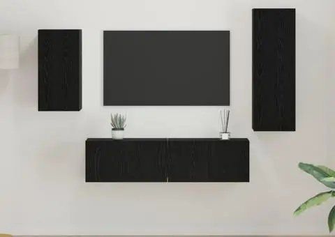 Set cabinet TV cu raft 4 pcs Stejar negru 30.5 x 30 x 90 cm - 1/5