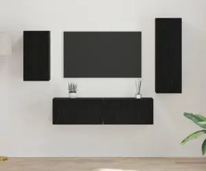 vidaXL Set cabinet TV cu raft 4 pcs Stejar negru 30.5 x 30 x 90 cm