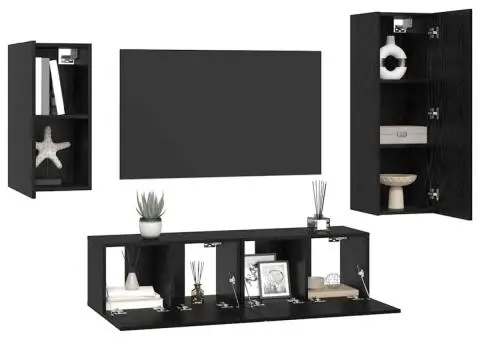 Set cabinet TV cu raft 4 pcs Stejar negru 30.5 x 30 x 90 cm - 3/5