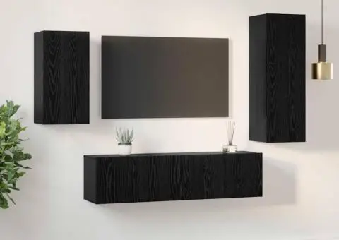 Set cabinet TV cu raft 4 pcs Stejar negru 30.5 x 30 x 90 cm - 4/5