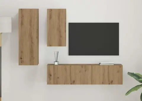 Set comodă TV cu raft 4 pcs stejar artizanal 30.5 x 30 x 90 cm - 1/5