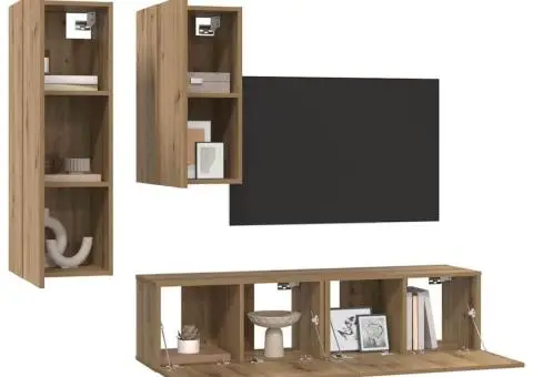 Set comodă TV cu raft 4 pcs stejar artizanal 30.5 x 30 x 90 cm - 3/5