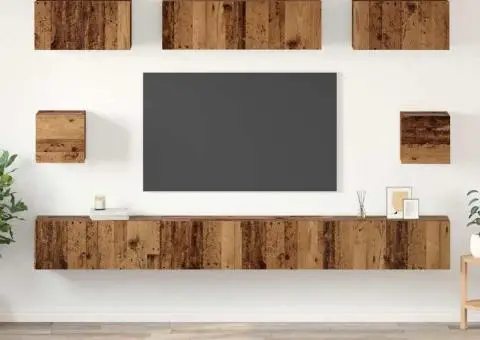 Set dulap TV cu raft Pe perete Altele 8 pcs Lemn vechi Mediu 30.5 x 30 x 30 cm - 1/5